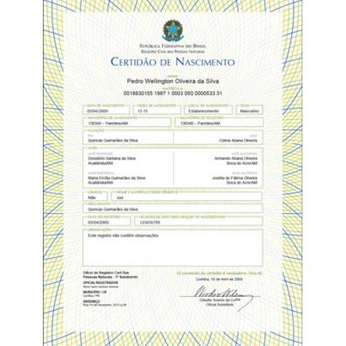 Certidão de Nascimento Atualizada - CAPITAL SP  Certidão de Nascimento Atualizada - CAPITAL SP